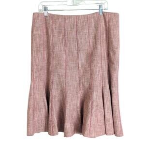 Mod Pink Tweed A-line Flounce Hem Skirt Virgin Wool Blend Women's Size 14